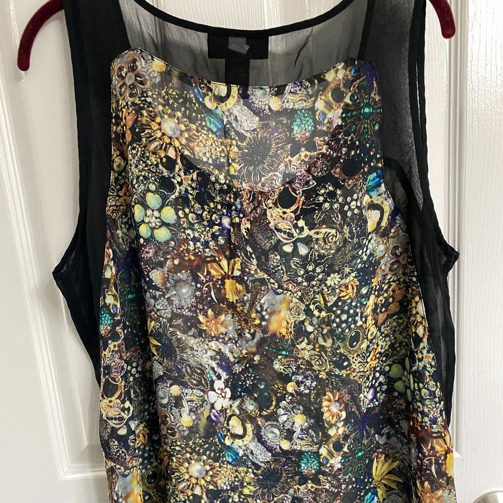 Lk New~Lane Bryant Sheer chiffon sleeveless floral and black blouse~20 - Picture 2 of 10